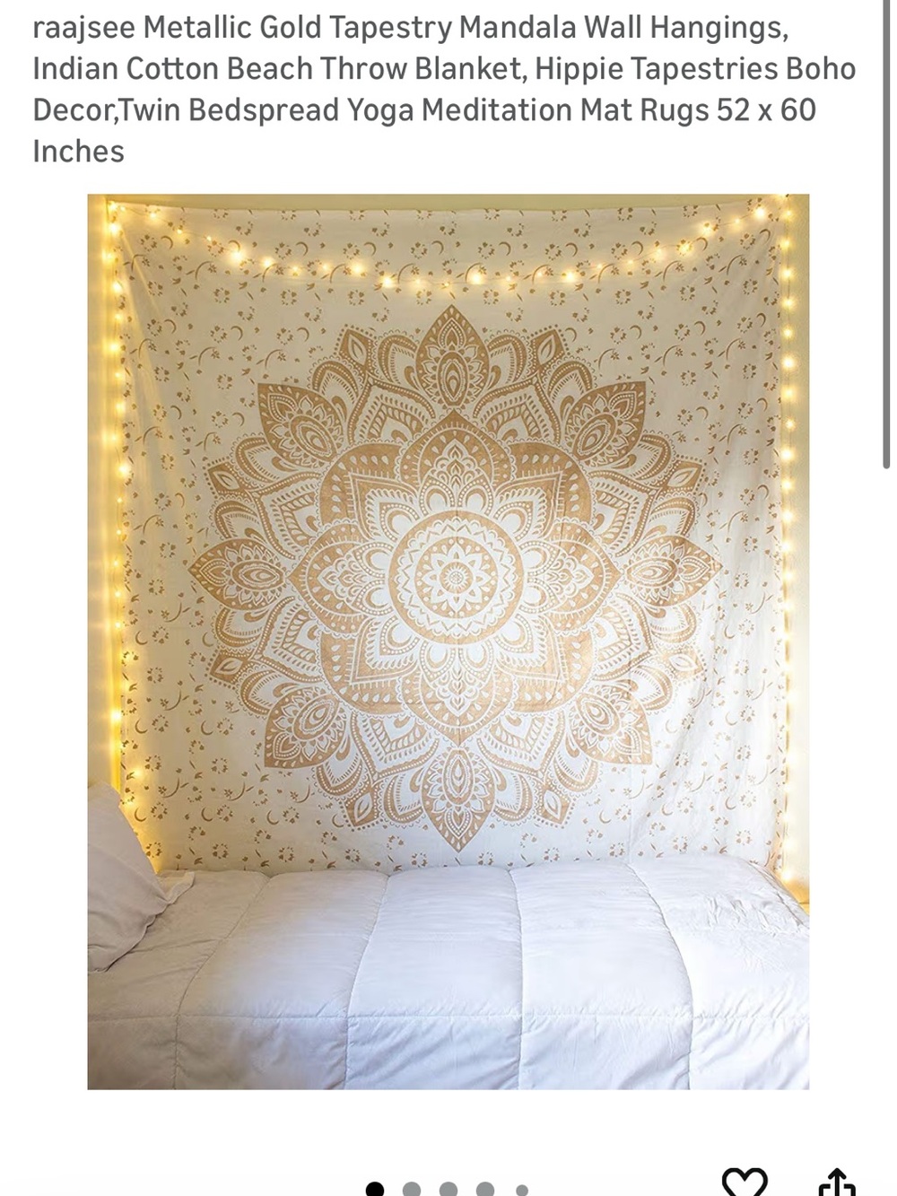 Metallic Gold Mandala Tapestry Wall Hanging - Gold